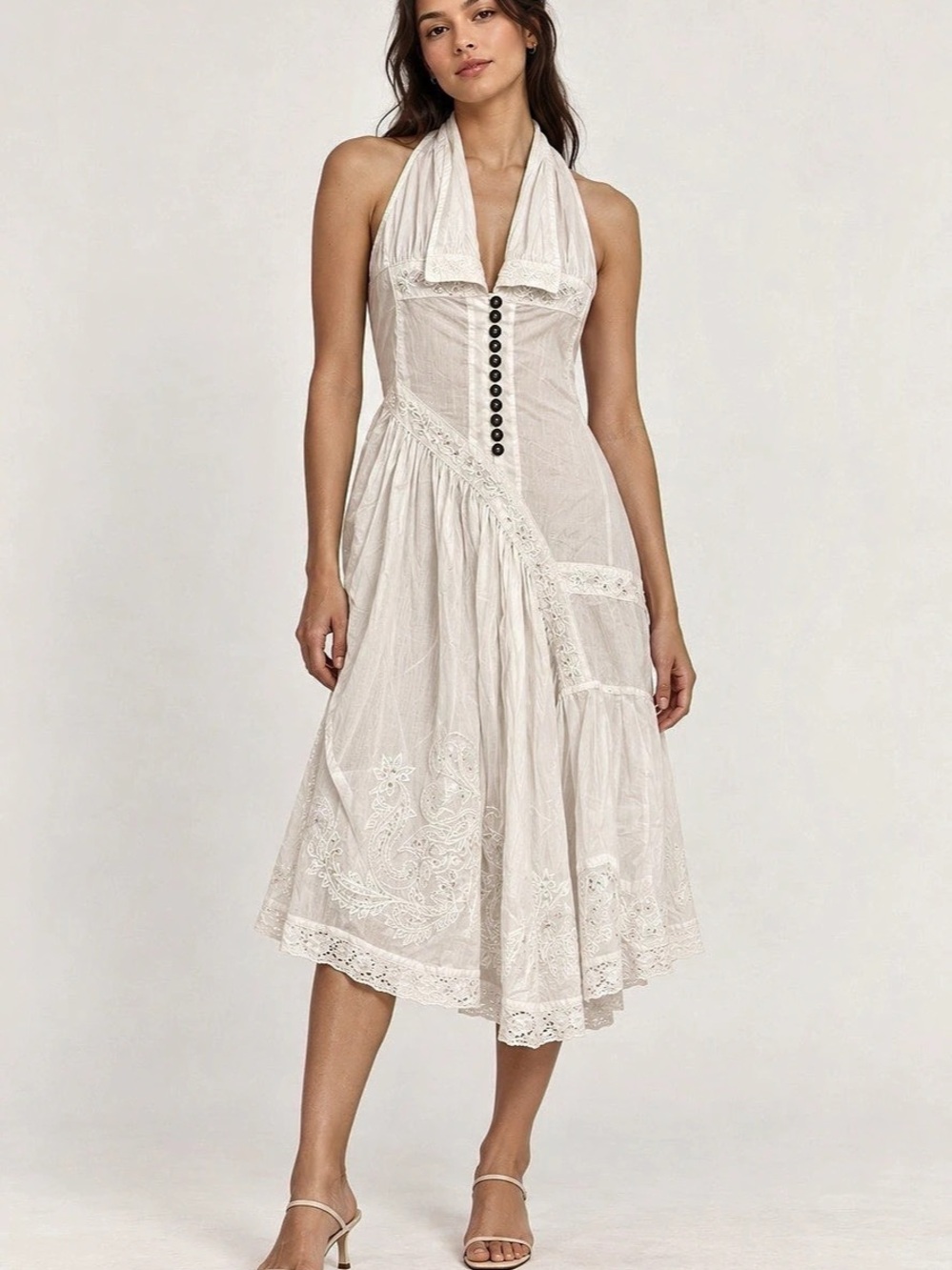 AllSaints NWOT “Rosalie" Embroidered Halter Dress